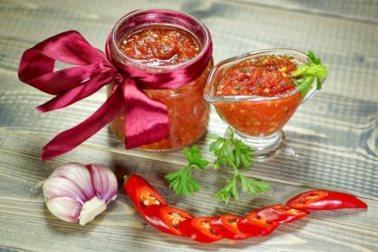 Spicy Zucchini Adjika with Herbs and Tomato Paste