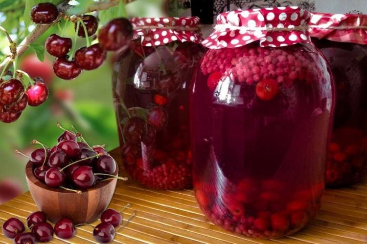 Kompott aus Kirschen und roten Johannisbeeren
