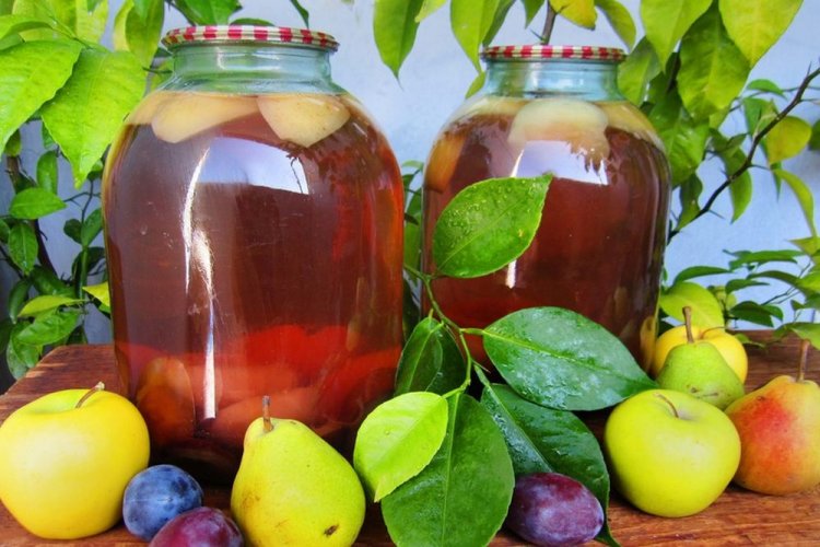 Kompott aus Birne, Apfel und Pflaume
