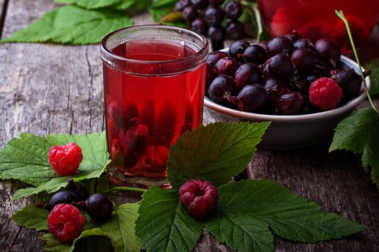 Kompott aus Himbeeren, schwarzen Johannisbeeren und Stachelbeeren
