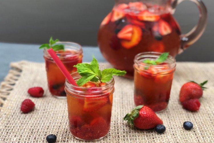 Raspberry, Strawberry, Blueberry, and Lemon Balm Compote