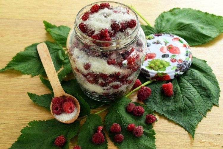 Himbeeren in Zucker für den Winter