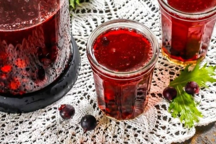 Kompott aus Felsenbirnen mit Cranberrys, Johannisbeeren und Kirschen