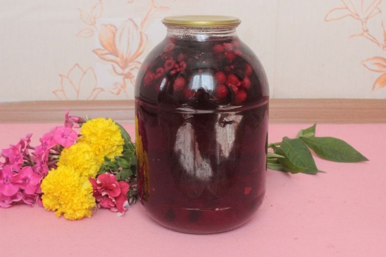 Kompott aus Felsenbirnen und Himbeeren für den Winter