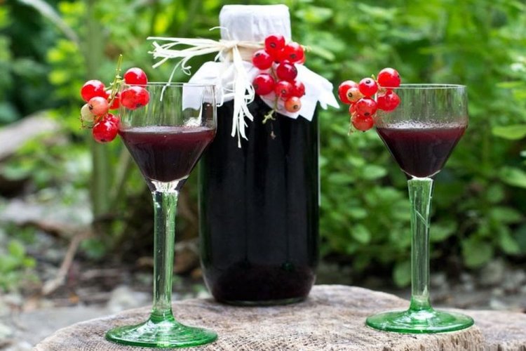 Likör aus roten und schwarzen Johannisbeeren mit Rum
