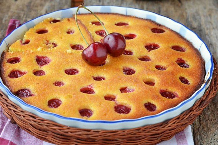 Fluffy Cherry Pie with Eggs and Cream