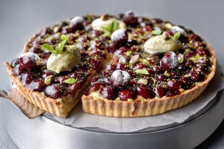 Pie with Custard and Cherries