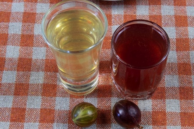 Licor de grosella con hojas de grosellero
