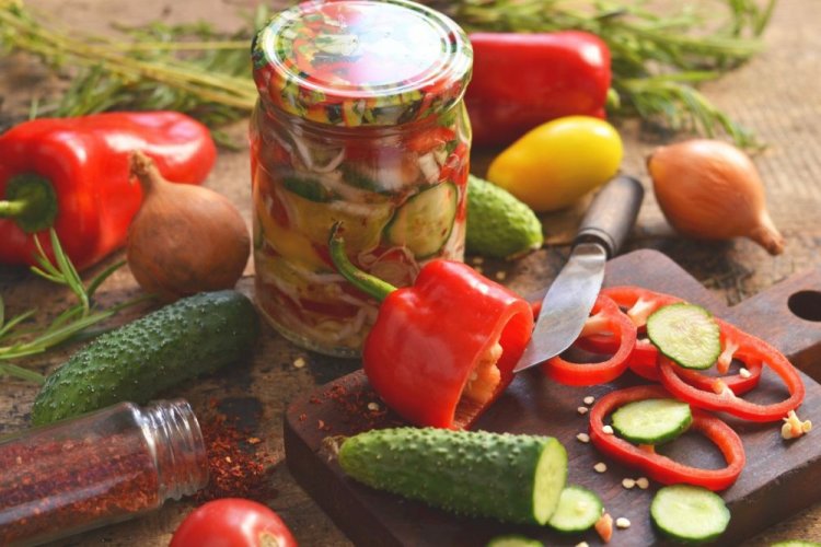 Vegetable Salad with Tomatoes and Cucumbers for Winter