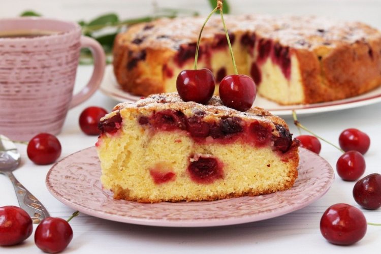 Pour-Over Cherry Cake with Eggs and Kefir