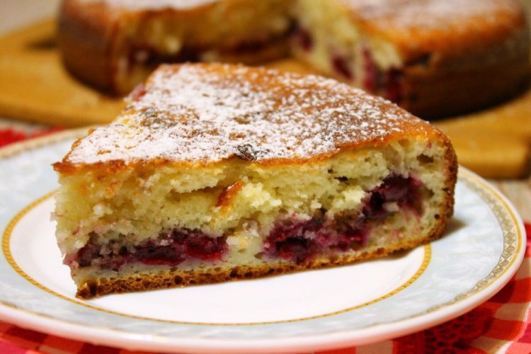 Pour-Over Cherry Cake with Eggs and Cream
