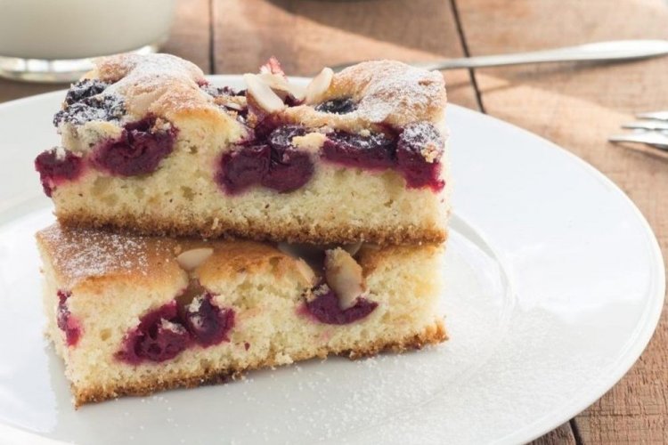 Pour-Over Cherry Cake with Almond Flakes