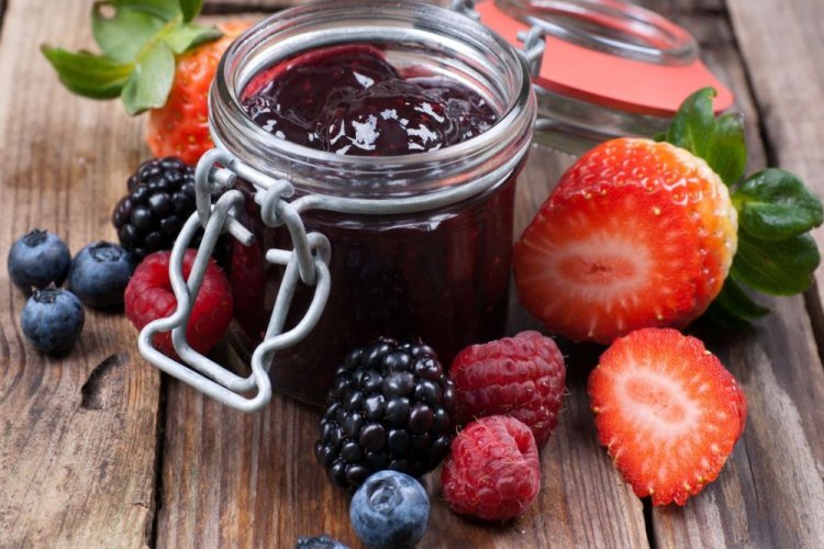 Raw Jam from Blueberries, Blackberries, Raspberries, and Strawberries