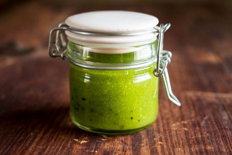 Green Gooseberry Sauce for Meat with Garlic and Lemon Juice