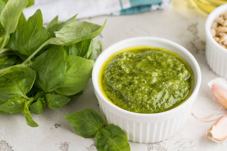 Basil Pesto with Pine Nuts and Parmesan for Winter