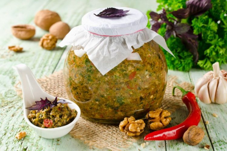 Walnut Adjika with Basil (No Cooking)