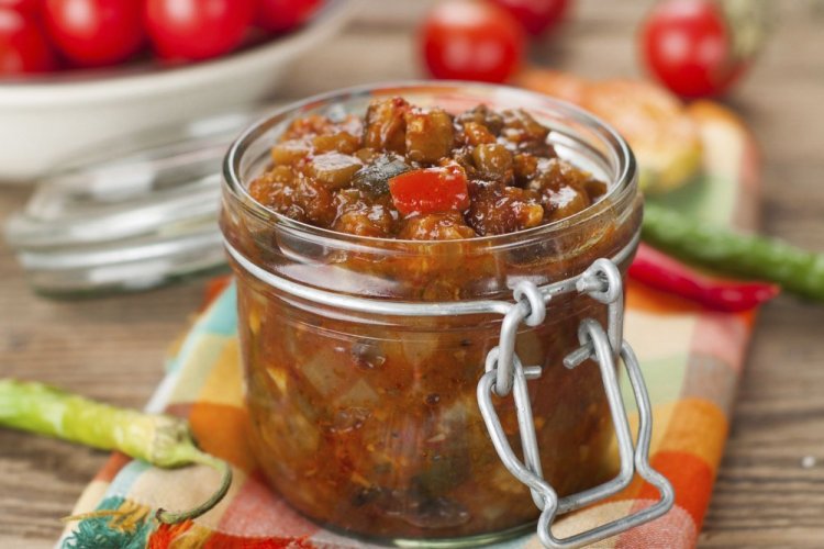Eggplant Lecho with Tomato Sauce for Winter