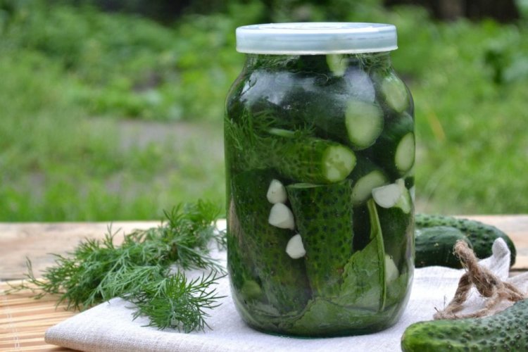 Crispy Cucumbers with Garlic, Dill, and Horseradish Leaves