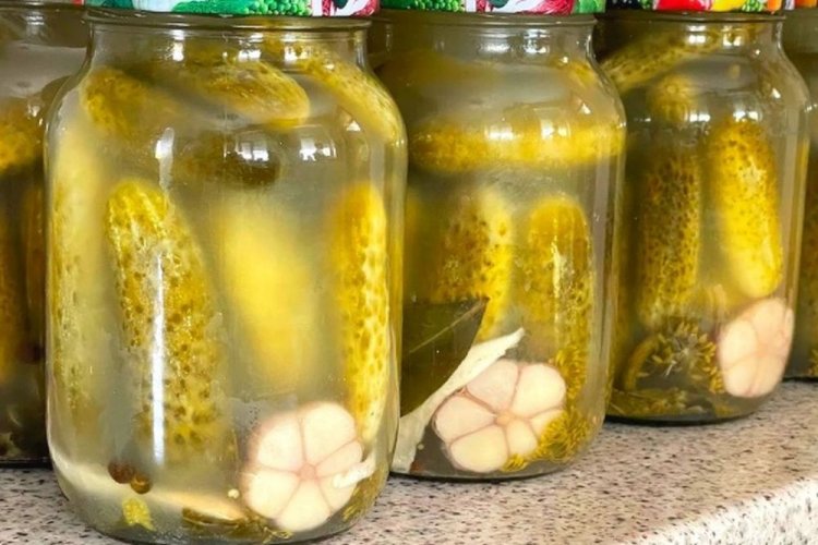 Fermented Cucumbers with Garlic in Jars
