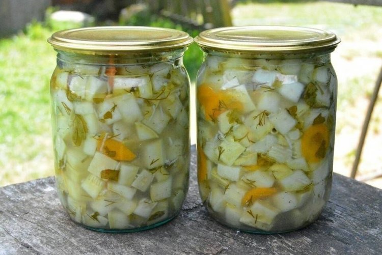 Calabacines encurtidos como setas de leche