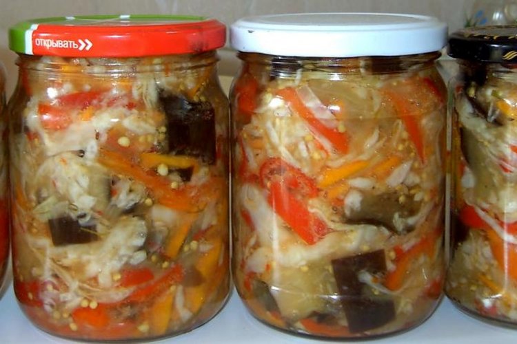 Ensalada de calabacín y berenjena con col para el invierno