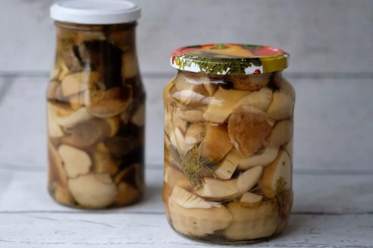 Boletus marinados con hojas de cereza y grosella