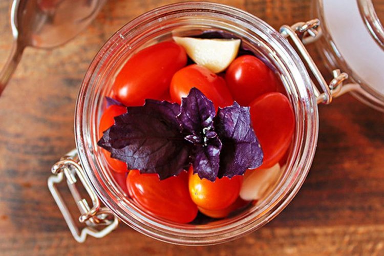 Tomaten mit Knoblauch und Basilikum ohne Essig