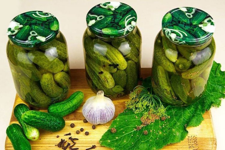 Bulgarische Gurken mit Meerrettichblättern und Knoblauch