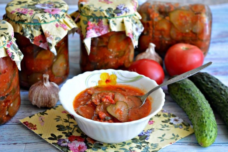 Ensalada «Lengua de Suegra» de pepinos para el invierno