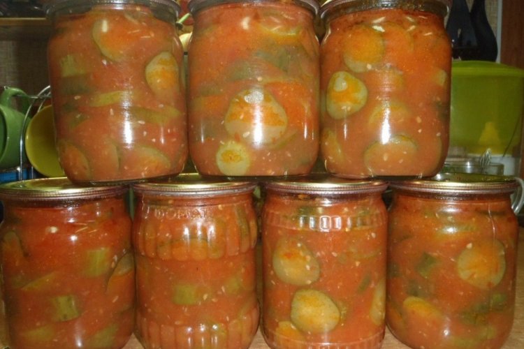 Overgrown Cucumber Salad in Tomato Sauce