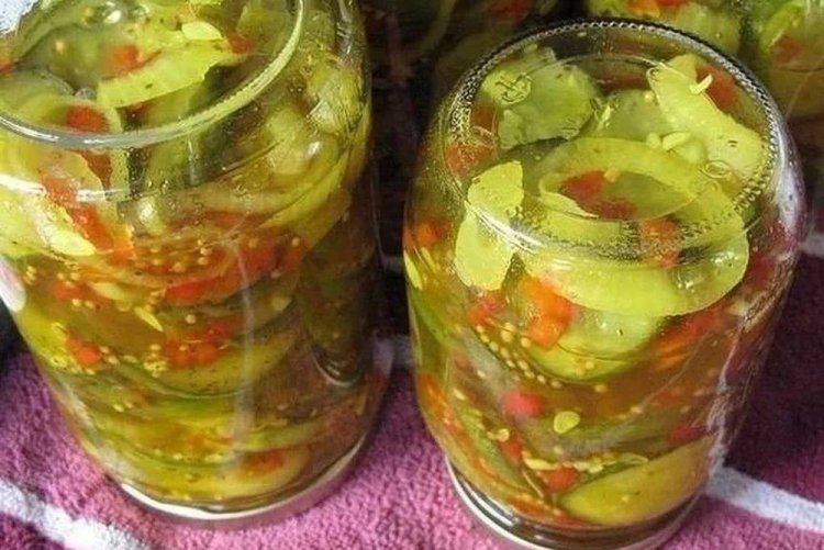 Overgrown Cucumber Salad with Hot Pepper for Winter