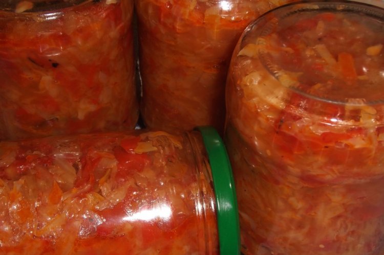 Solyanka con pimiento morrón y salsa de tomate para el invierno