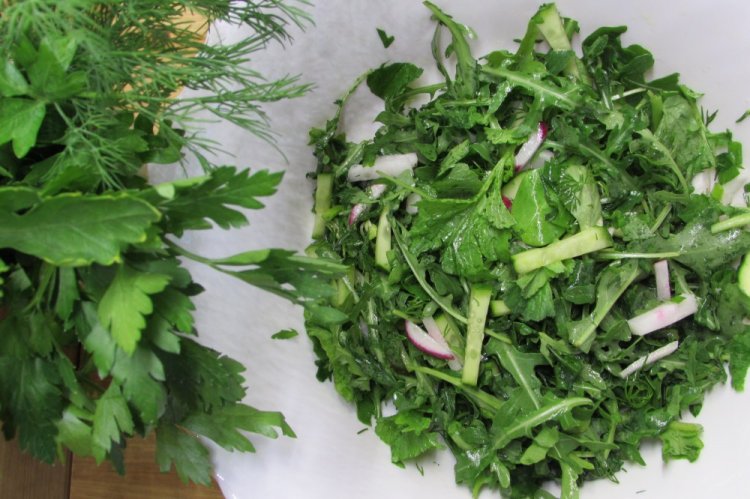 Ensalada verde con hojas de rábano