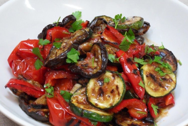 Eggplant with Bell Pepper on the Grill