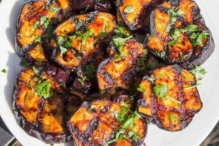 Eggplant with Ketchup on the Grill