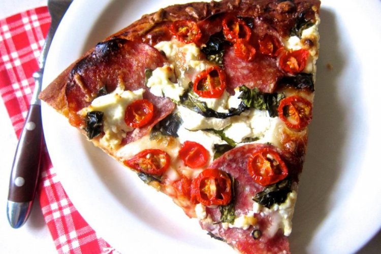 Pizza with Salami and Mozzarella