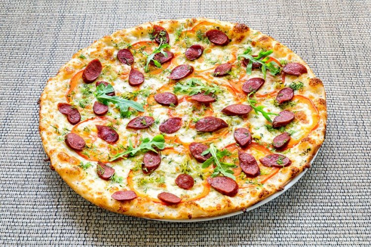 Pizza with Hunter's Sausages and Mozzarella