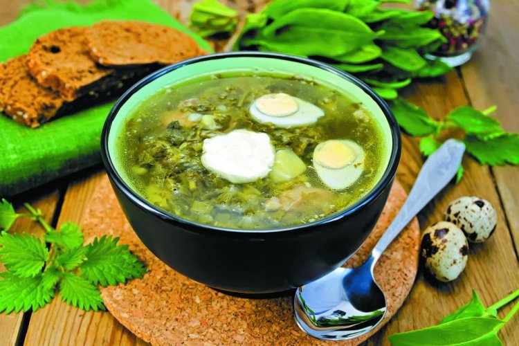 Nettle Soup with Spinach, Chicken, and Eggs