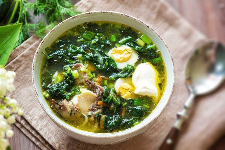 Beef Soup with Nettle and Eggs