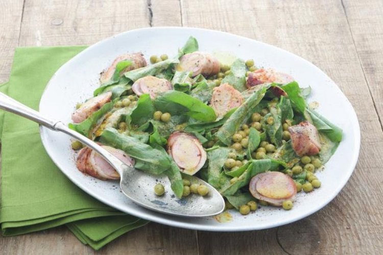 Sausage, Sorrel, and Green Pea Salad