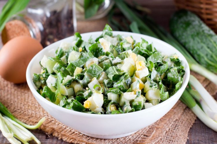 Sorrel, Green Onion, Cucumber, and Egg Salad