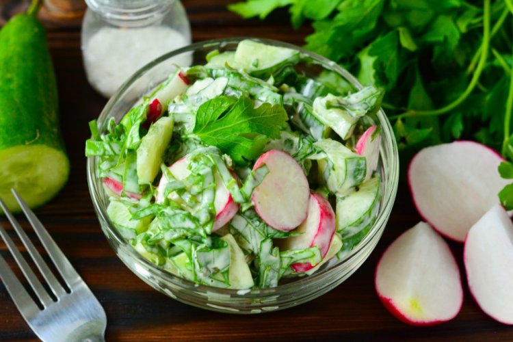 Salad with Sorrel, Cucumber, and Radish