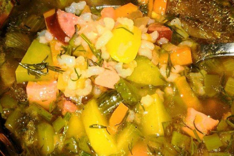 Rassolnik with Sausages and Pearl Barley