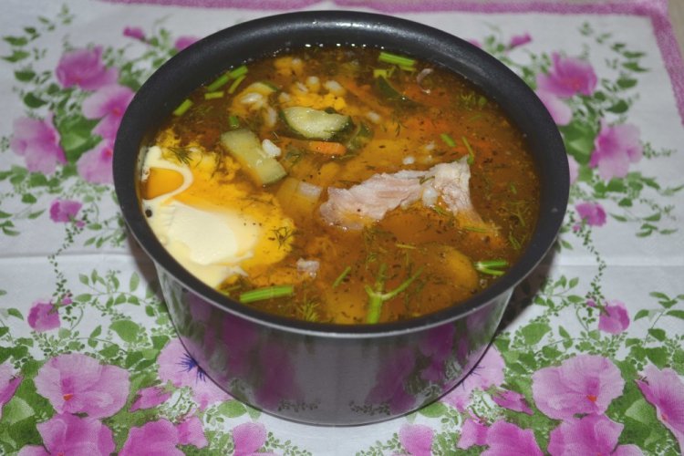 Rassolnik with Smoked Chicken