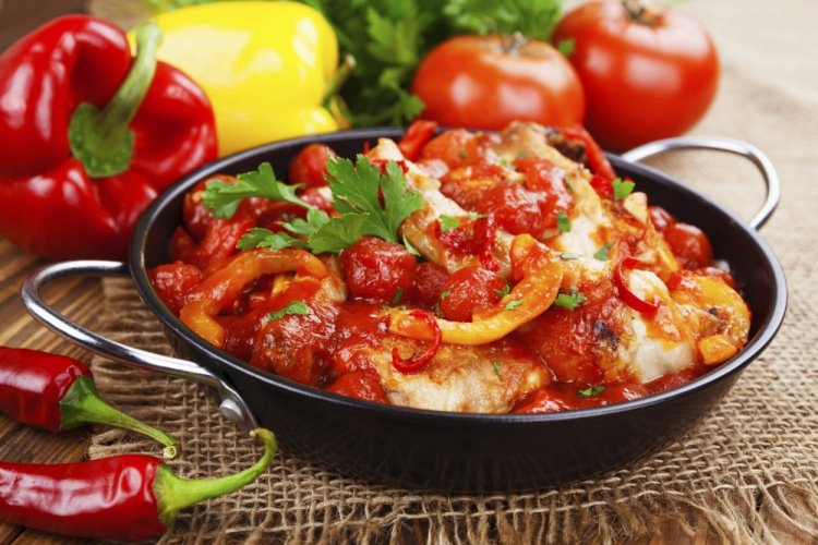Turkey with Tomatoes in a Skillet