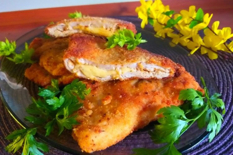 Fried Turkey with Cheese in a Skillet