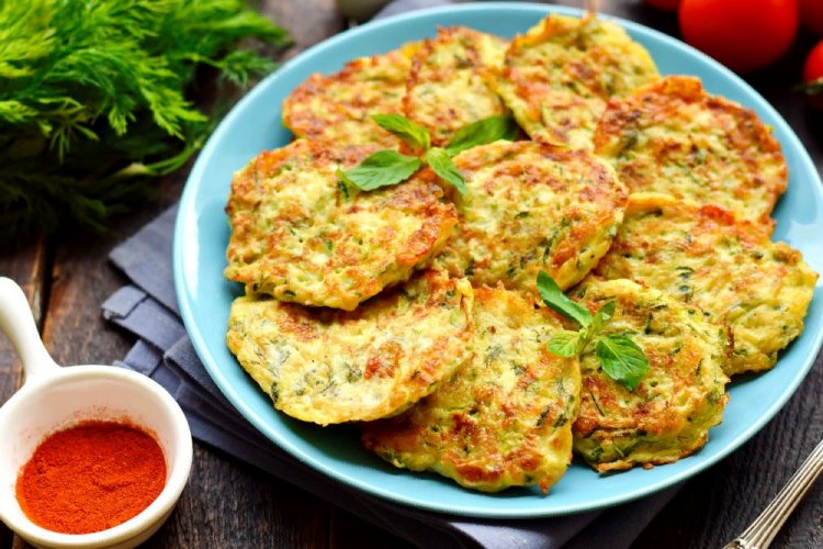 Zucchini Fritters with Tomatoes and Cheese