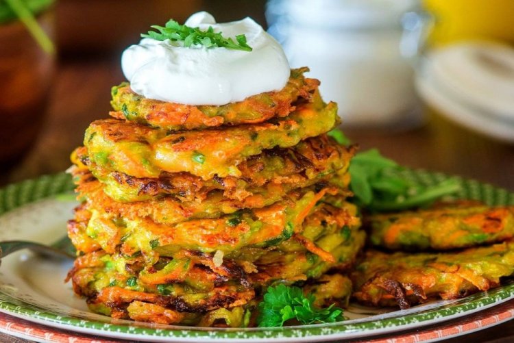 Zucchini Fritters with Carrots and Cheese