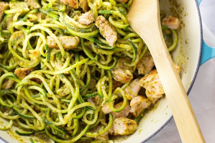 Zucchini Spaghetti with Turkey and Cream