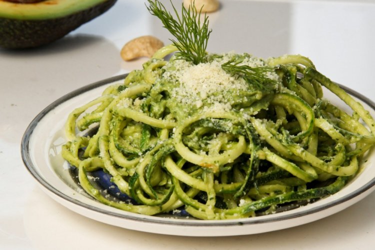 Zucchini Spaghetti with Spinach Sauce